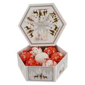 Set 7 globuri delux in cutie cadou, model reni alb si rosu