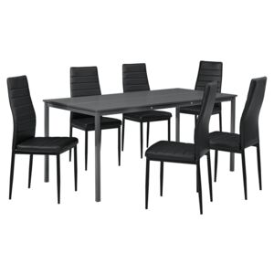 [en.casa]® Masa bucatarie/salon design elegant - gri inchis (160x80cm) - cu 6 scaune negre elegante