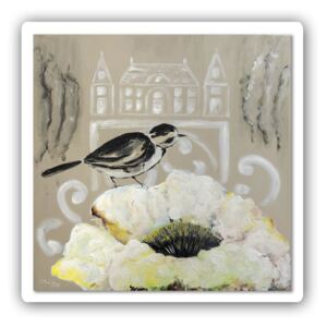 CARO Tablou metalic - White Flower And Black Bird 40x40 cm