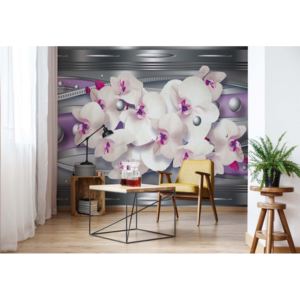 Fototapet - Modern Floral Design Silver And Purple Vliesová tapeta - 206x275 cm