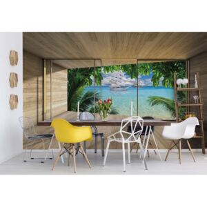 Fototapet - Tropical Beach 3D Modern Window View Vliesová tapeta - 208x146 cm