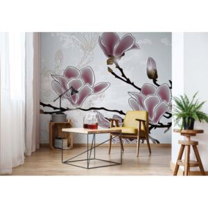 Fototapet - Flowers Magnolia Branch Vliesová tapeta - 250x104 cm