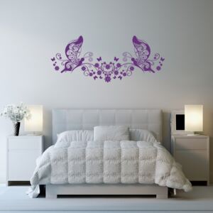 GLIX Flower Butterflies - autocolant de perete Mov 100 x 40 cm
