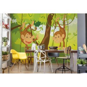 GLIX Fototapet - Jungle Monkeys Vliesová tapeta - 416x254 cm