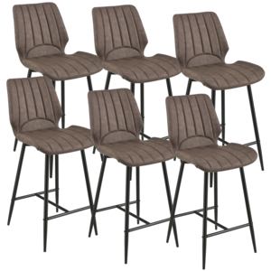 [en.casa]® Set 6 bucati scaune bar Planica New, 102,5 x 46,5 cm, imitatie piele/metal, maro inchis