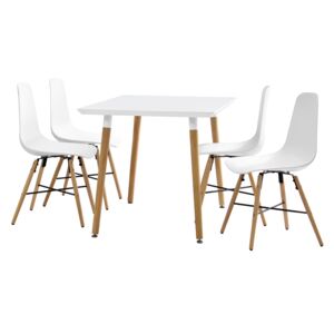 [en.casa]® Set Blanka masa bucatarie cu 4 scaune, masa 120 x 70 cm, scaun 85,5 x 46 cm, MDF/plastic, alb