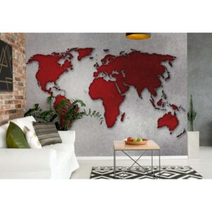 Fototapet - Modern Silver And Red World Map Vliesová tapeta - 520x318 cm