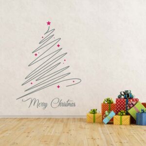 Merry Christmas - autocolant de perete Gri și roz 90 x 70 cm