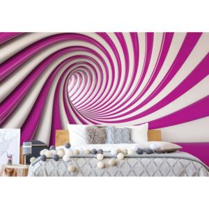 Fototapet - 3D Swirl Tunnel Pink And White Vliesová tapeta - 368x254 cm