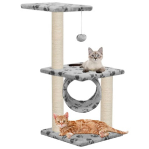 Ansamblu pisici cu stâlpi funie sisal 65 cm imprimeu lăbuțe gri