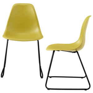 Set 2 bucati scaune design - 82 x 46,5cm - cu picioare metalice -galben mustar
