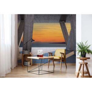 Fototapet - Sunset Ocean 3D Modern View Concrete Vliesová tapeta - 368x254 cm