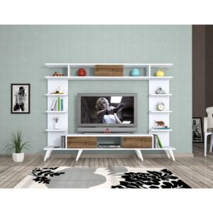 RESIGILAT,Comoda TV Pan, 180 x 35 x 135 cm, Alb/Nuc