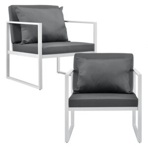Set 2 scaune pentru exterior - 70 x 60 x 60 cm - metal/poliester - alb/gri deschis