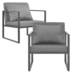Set 2 scaune pentru exterior - 70 x 60 x 60 cm - metal/poliester - negru/gri inchis
