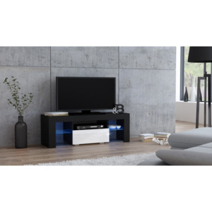 Mazzoni TV stolek MILA lesk 110 LED černá, bílá zásuvka
