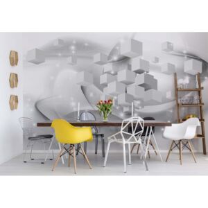 Fototapet - 3D Grey And White Cubes Sparkles Vliesová tapeta - 254x184 cm