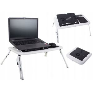 Masuta pentru laptop pliabila, cu 2 coolere, unghi reglabil si suport lateral pentru mouse, culoare alb/negru