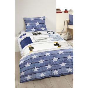 Home lenjerie de plapuma albastra din bumbac pentru un pat de o persoana Good Morning Boys Room 140x200/220cm