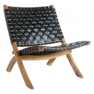 Scaun lounge maro/negru din piele si lemn de tec Perugia House Nordic