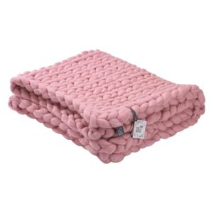 Pled tricotat manual din lână merino WeLoveBeds, 180 x 140 cm, roz