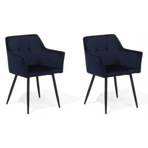 Set de 2 scaune JASMIN, catifea, albastru închis, 84 x 60 x 49 cm