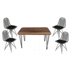 Set masa cu 4 scaune metal, Dream Homs, nuc/negru 70 x 120 cm