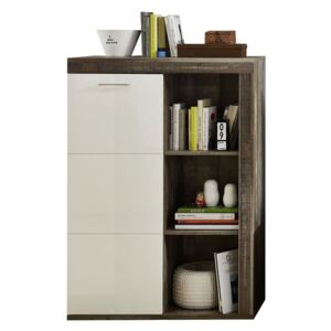 Cabinet din pal si MDF, cu 1 usa Krone Alb / Natur, l87xA38xH125 cm