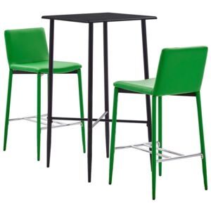 Set de mobilier de bar, 3 piese, verde, piele ecologică