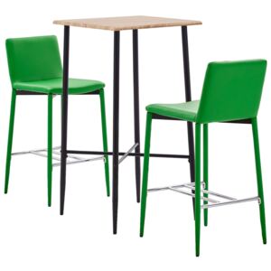 Set de mobilier de bar, 3 piese, verde, piele ecologică