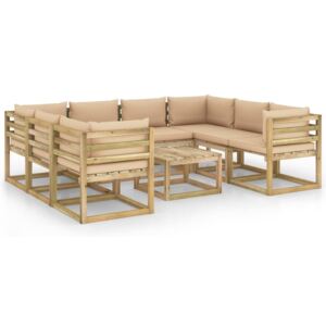 Set mobilier de grădină cu perne, 9 piese, lemn de pin tratat