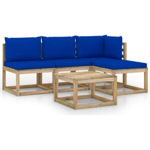 Set mobilier de grădină cu perne albastre, 5 piese