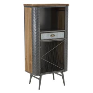 Cabinet din lemn de brad si metal, cu 1 sertar si 1 usa Illinois Tall Gri / Natural, l60,5xA35,5xH123,5 cm