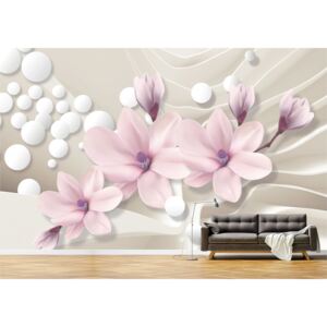 Tapet Premium Canvas - Flori roz si buline