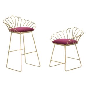Set 2 scaune din metal, tapitate cu stofa Flower Bordeaux / Auriu, l57xA52xH94 / l56xA48xH72,5 cm