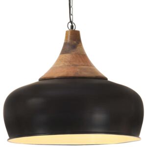 Lampă suspendată industrială negru, 45 cm, lemn masiv&fier, E27