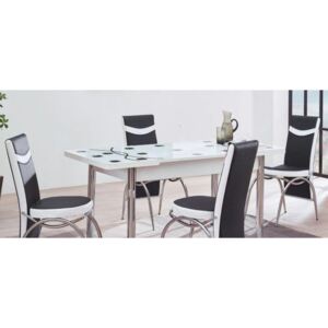 Set Masa extensibila blat sticla securizata +6 scaune Modella alb/negru , 170 x 80 x 70 cm