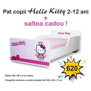 Pat copii Start Hello Kitty 2-12 ani cu saltea cadou