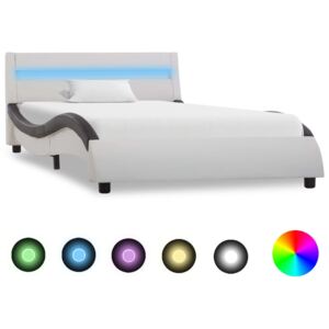 Cadru de pat cu LED, alb și negru, 90x200 cm, piele ecologică