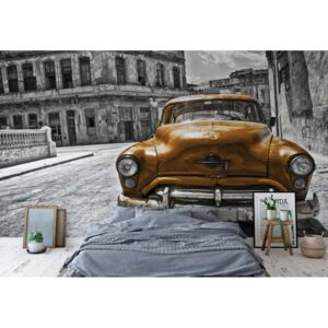 Fototapet - Vintage Car Cuba Havana Yellow Vliesová tapeta - 368x254 cm