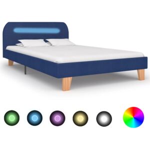 Cadru de pat cu LED-uri, albastru, 120x200 cm, material textil
