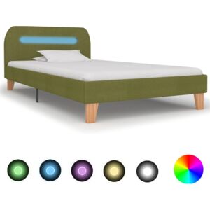 Cadru de pat cu LED-uri, verde, 90 x 200 cm, material textil