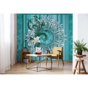 Fototapet GLIX - Vintage Floral Pattern Turquoise + adeziv GRATUIT Tapet nețesute - 312x219 cm