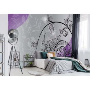 Fototapet - Floral Design Purple And Silver Vliesová tapeta - 416x254 cm