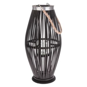 Felinar din sticlă și bambus Dakls, înălțime 49 cm, negru