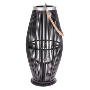 Felinar din sticlă și bambus Dakls, înălțime 59 cm, negru