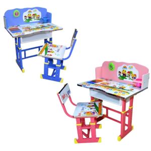 Birou si scaun reglabil pentru copii,desene,Albastru si Roz,accesorii incluse