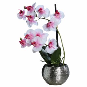 Orhidee artificială în vas argintiu cu aspect 100% natural, 30 cm