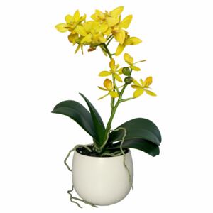 Orhidee artificială în vas ceramic crem, aspect 100% natural, 34 cm