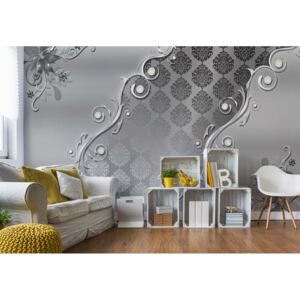 Fototapet - Luxuy Ornamental Design Silver Vliesová tapeta - 416x254 cm